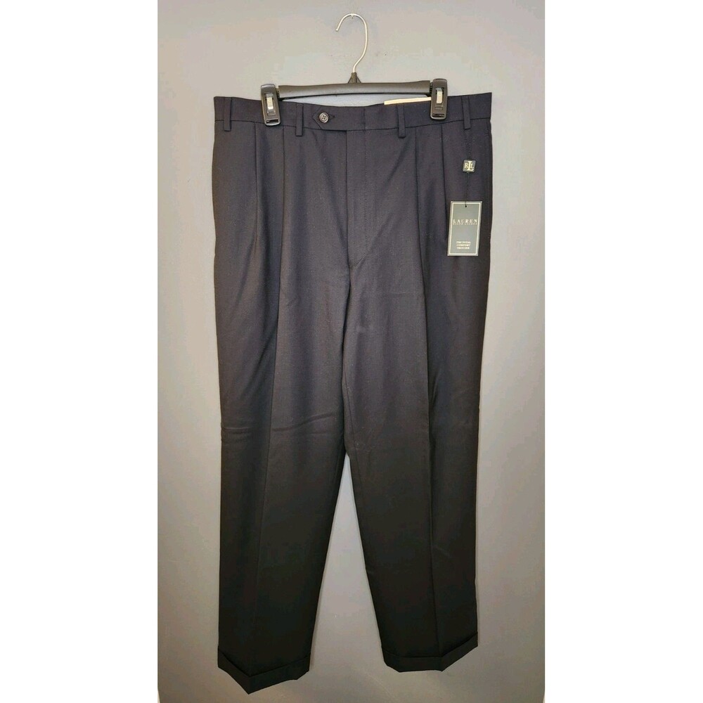 NWT Men's Ralph Lauren Total Comfort 100% Wool Dress Pants Pleated Navy 36x32